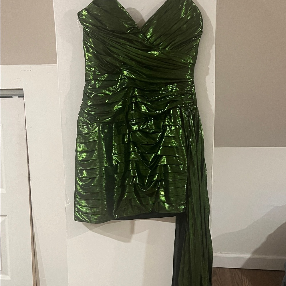 Green Metallic Strapless Party Dress